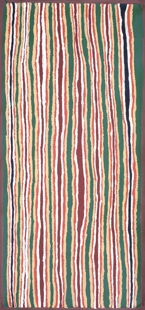Alice Nampitjinpa Dixon KAN02010 Sandhills west of Kintore 110cm x 51cm original Australian Aboriginal artwork at Tingari Arts vertical view