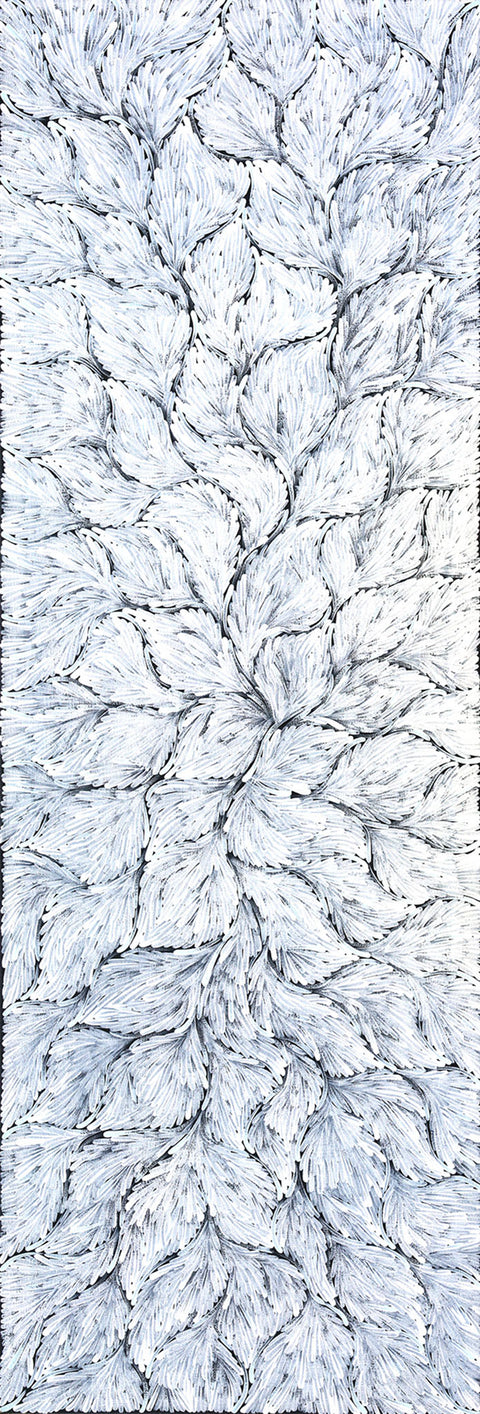 Anastasia Bundey Kemarre TABK1301 Bush Tucker Leaves 183cm x 61cm original Australian Aboriginal artwork at Tingari Arts vertical view