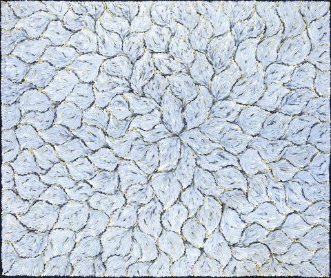 Anastasia Bundey Kemarre TABK1305-10 Bush Tucker Leaves 183cmx153cm original Australian Aboriginal artwork at Tingari Arts horizontal view
