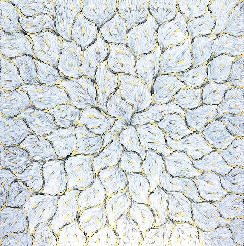 Anastasia Bundey Kemarre TABK1306-12 Bush Tucker Leaves 121cmx121cm original Australian Aboriginal artwork at Tingari Arts view 001