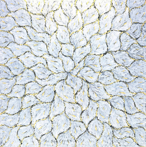 Anastasia Bundey Kemarre TABK1306-12 Bush Tucker Leaves 121cmx121cm original Australian Aboriginal artwork at Tingari Arts view 002