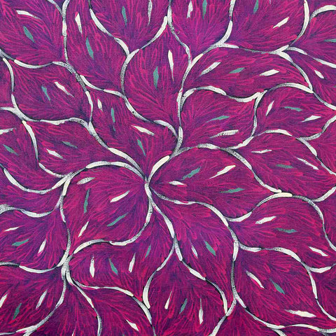 Anastasia Bundey Kemarre TABK1401-2 Bush Tucker Leaves 91cm x 91cm original Australian Aboriginal artwork at Tingari Arts detail view