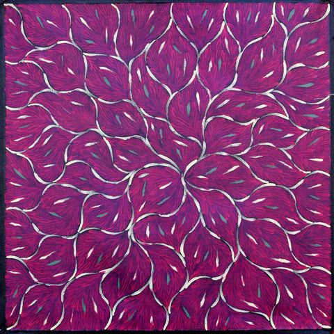 Anastasia Bundey Kemarre TABK1401-2 Bush Tucker Leaves 91cm x 91cm original Australian Aboriginal artwork at Tingari Arts 001