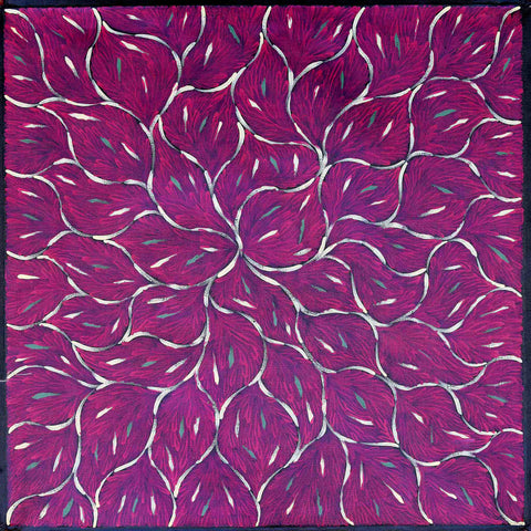 Anastasia Bundey Kemarre TABK1401-2 Bush Tucker Leaves 91cm x 91cm original Australian Aboriginal artwork at Tingari Arts 002