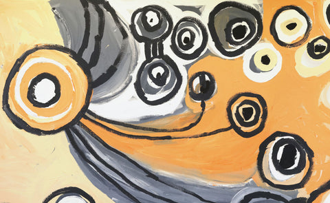 Barbara Mbitjana Moore 324-15 Ngayuku ngura - My Country 122cm x 198cm original Australian Aboriginal artwork at Tingari Arts detail view