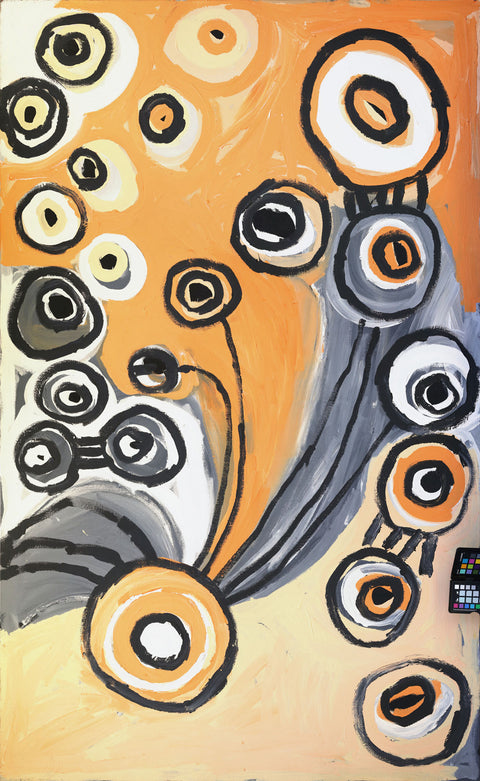 Barbara Mbitjana Moore 324-15 Ngayuku ngura - My Country 122cm x 198cm original Australian Aboriginal artwork at Tingari Arts vertical view