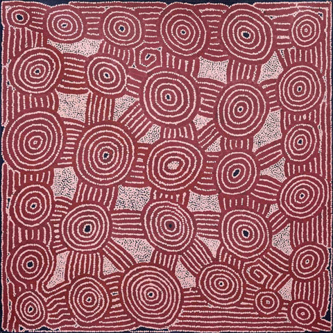 Barney Campbell Tjakamarra TBCT306 Malliera (Tingari - Travelling across Country) 91cm x 91cm original Australian Aboriginal artwork at Tingari Arts 001