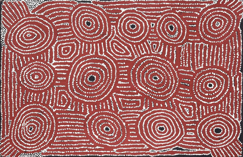 Barney Campbell Tjakamarra TBCT403 Malliera, Tingari Travelling across Country 91cm x 61cm original Australian Aboriginal artwork at Tingari Arts horizontal view