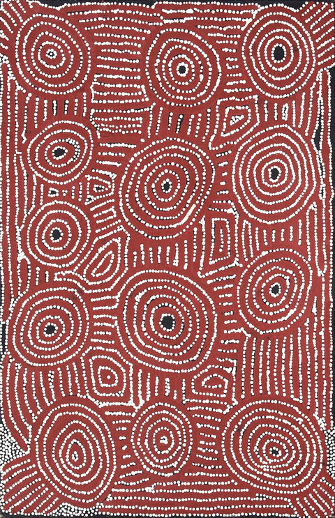 Barney Campbell Tjakamarra TCB401 Malliera (Tingari – Travelling across Country) 91cm x 91cm original Australian Aboriginal artwork at Tingari Arts 002