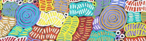 Betty Mbitjana Club TBCM1202-1 Awelye 183cm x 51cm original Australian Aboriginal artwork at Tingari Arts detail view 001