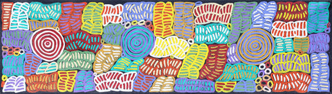 Betty Mbitjana Club TBCM1202-1 Awelye 183cm x 51cm original Australian Aboriginal artwork at Tingari Arts horizontal view 001
