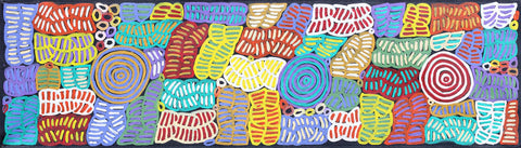 Betty Mbitjana Club TBCM1202-1 Awelye 183cm x 51cm original Australian Aboriginal artwork at Tingari Arts horizontal view 002