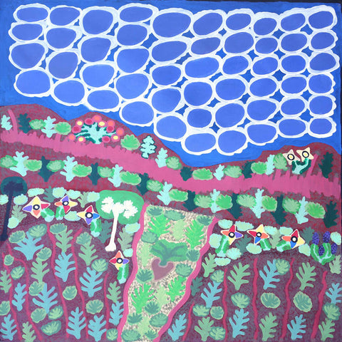 Daisy Napaltjarri Jugadai TDNJ307 Mount Wish, North of Papunya 121cm x 121cm original Australian Aboriginal artwork at Tingari Arts