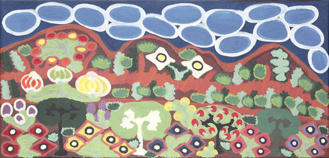 Daisy Napaltjarri Jugadai TDNJ401 Atji Creek 100cm x 40cm original Australian Aboriginal artwork at Tingari Arts horizontal view