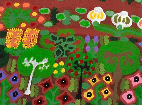 Daisy Napaltjarri Jugadai TDNJ50337 Meeenie - Haasts Bluff country 121cm x 91cm original Australian Aboriginal artwork at Tingari Arts detail view 001