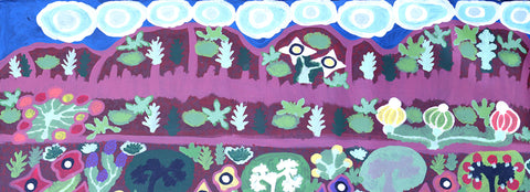 Daisy Napaltjarri Jugadai TDNJ604 Merenie, South of Haasts Bluff 183cm x 67cm original Australian Aboriginal artwork at Tingari Arts detail view