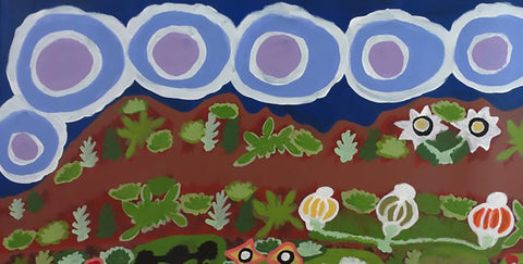 Daisy Napaltjarri Jugadai TDNJ605 Haasts Bluff 121cm x 61cm original Australian Aboriginal artwork at Tingari Arts detail view 001