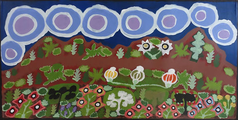Daisy Napaltjarri Jugadai TDNJ605 Haasts Bluff 121cm x 61cm original Australian Aboriginal artwork at Tingari Arts horizontal view 001