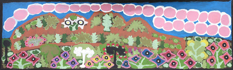 Daisy Napaltjarri Jugadai TDNJ701 Atji Creek near Haasts Bluff 121cm x 37cm original Australian Aboriginal artwork at Tingari Arts