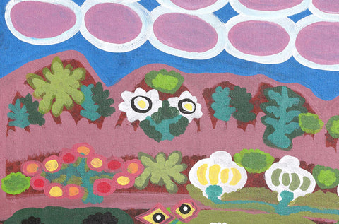 Daisy Napaltjarri Jugadai TDNJ703 Mt Rock near Haasts Bluff 91cm x 61cm original Australian Aboriginal artwork at Tingari Arts detail view 001