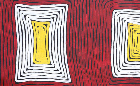 Dr George Tjapaltjarri K-0006DGT Men's Business 153cm x 90cm original Australian Aboriginal artwork at Tingari Arts detail view