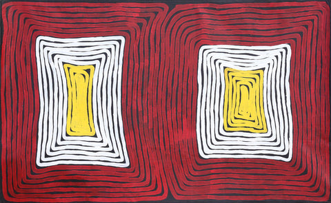 Dr George Tjapaltjarri K-0006DGT Men's Business 153cm x 90cm original Australian Aboriginal artwork at Tingari Arts horizontal view 001