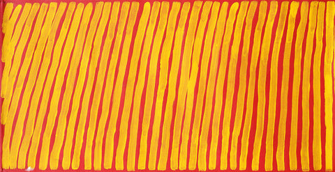 Dr George Tjapaltjarri LMDGT010004 Men's Business 121cm x 60cm original Australian Aboriginal artwork at Tingari Arts horizontal view 001