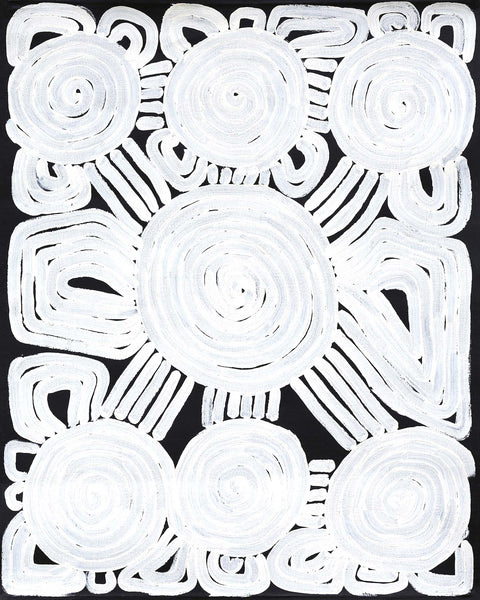 Dr George Tjapaltjarri LMDGT010008 Men’s Business 76cm x 60cm original Australian Aboriginal artwork at Tingari Arts vertical view 001