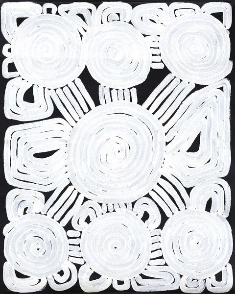 Dr George Tjapaltjarri LMDGT010008 Men’s Business 76cm x 60cm original Australian Aboriginal artwork at Tingari Arts vertical view 002