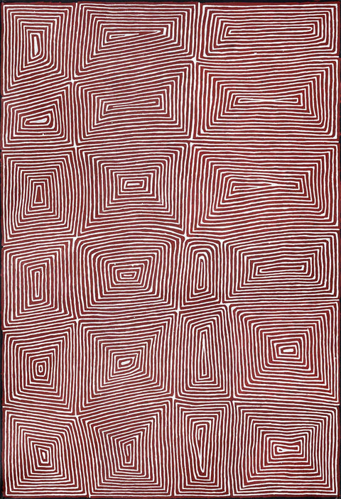 George Hairbrush Tjungurrayi TGHT701 Tingari Stories 183cm x 121cm original Australian Aboriginal artwork at Tingari Arts  vertical view