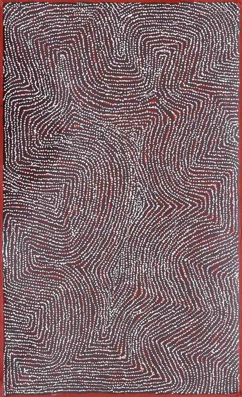 George Ward Tjungurrayi TGWT702 Tingari and Sandhill Country 153cm x 91cm original Australian Aboriginal artwork at Tingari Arts vertical view 001