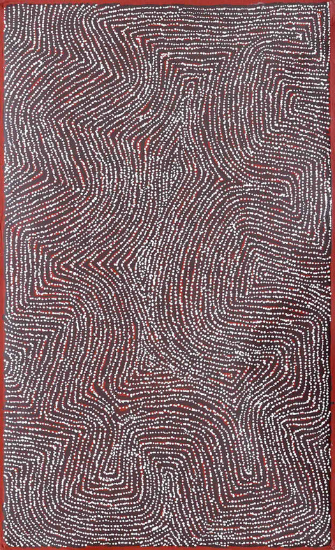 George Ward Tjungurrayi TGWT702 Tingari and Sandhill Country 153cm x 91cm original Australian Aboriginal artwork at Tingari Arts vertical view 002