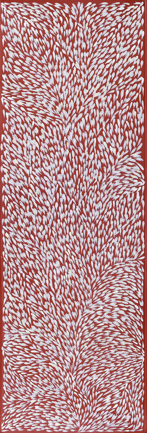 Gloria Tamerre Petyarre TGP1003-5 Leaves Blowing in the Wind, Bush Medicine original 153cm x 50cm Australian Aboriginal artwork at Tingari Arts vertical view 001