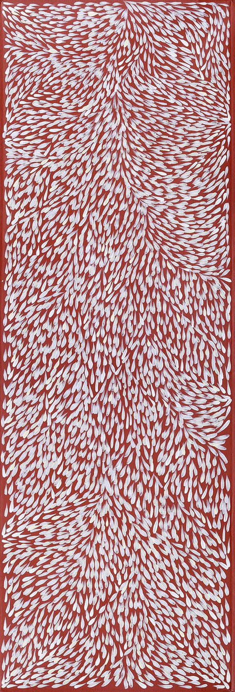 Gloria Tamerre Petyarre TGP1003-5 Leaves Blowing in the Wind, Bush Medicine original 153cm x 50cm Australian Aboriginal artwork at Tingari Arts vertical view 002