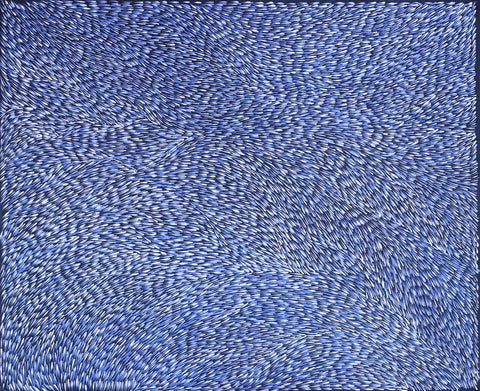 Gloria Tamerre Petyarre TGP407 Leaves Blowing in the Wind, Bush Medicine 183cm x 153cm original Australian Aboriginal artwork at Tingari Arts horizontal view
