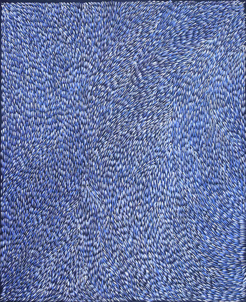 Gloria Tamerre Petyarre TGP407 Leaves Blowing in the Wind, Bush Medicine 183cm x 153cm original Australian Aboriginal artwork at Tingari Arts vertical view