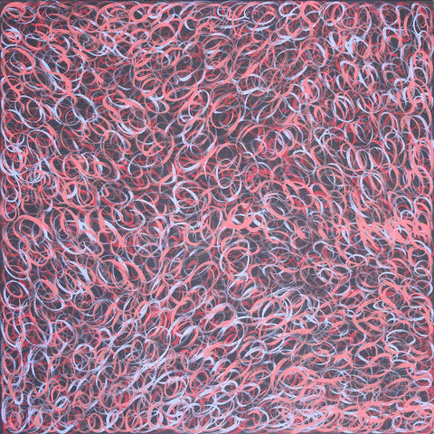Gloria Tamerre Petyarre TGP422 Mountain Devil Lizard skin design 121cm x 121cm original Australian Aboriginal artwork at Tingari Arts 002