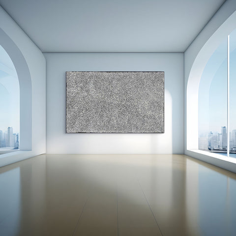 Gloria Tamerre Petyarre TGP501 Leaves Blowing in the Wind, Bush Medicine 304.8cm x 183cm original Australian Aboriginal artwork at Tingari Arts gallery wall view