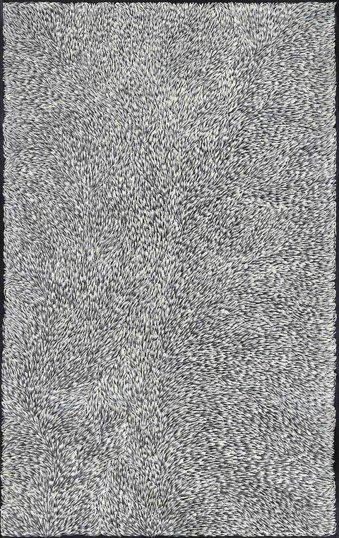 Gloria Tamerre Petyarre TGP501 Leaves Blowing in the Wind, Bush Medicine 304.8cm x 183cm original Australian Aboriginal artwork at Tingari Arts vertical view