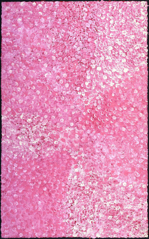 Josie (Josepha) Petrick Kemarre TJP 1007-7 Bush Flowers and Plum 153 x 91cm original Australian Aboriginal artwork at Tingari Arts vertical view 001
