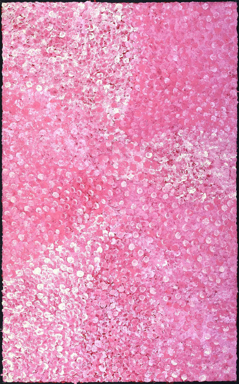 Josie (Josepha) Petrick Kemarre TJP 1007-7 Bush Flowers and Plum 153 x 91cm original Australian Aboriginal artwork at Tingari Arts vertical view 002