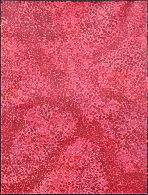 Josie Petrick Kemarre TJP412 Bush Flowers and Plum 121cmx91cm original Australian Aboriginal artwork at Tingari Arts vertical view