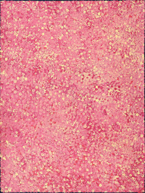 Josie Petrick Kemarre TJP804 Bush Flowers and Plum 121cm x 91cm original Australian Aboriginal artwork at Tingari Arts vertical view