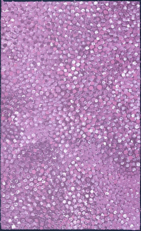 Josie Petrick Kemarre TJP832 Bush Flowers and Plum 153cm x 91cm original Australian Aboriginal artwork at Tingari Arts vertical view