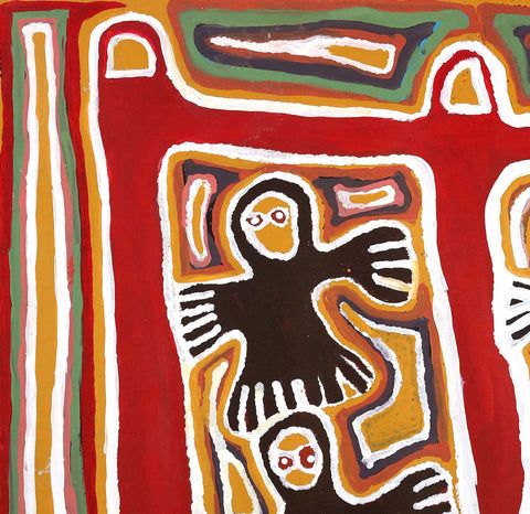 Tjunkiya Wakula Napaltjarri aka Linda Syddick TLS 205 Four Spirits 153cm x 121cm original Australian Aboriginal artwork at Tingari Arts detail view