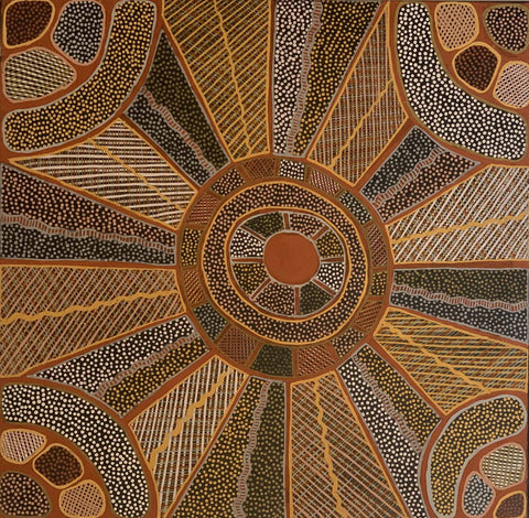 Maria Josette Orsto 649-03 80cmx80cm web horizontal original Australian Aboriginal artwork at Tingari Arts