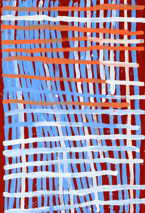 Minnie Motorcar Apwerle FMMPw0129 Awelye Atnewerrper 137cm x 91cm original Australian Aboriginal artwork at Tingari Arts vertical view 002