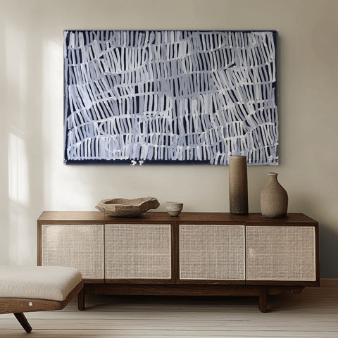 Minnie Pwerle TMPW5011 Awelye Atnwengerrp (Women's Ceremony) 153cmx91cm original Australian Aboriginal artwork at Tingari Arts room wall view