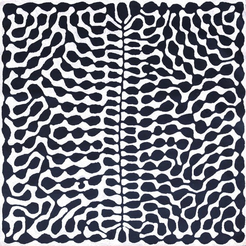 Mitjili Napurrula TMN432 Watiya 153cm x 153cm original Australian Aboriginal artwork at Tingari Arts vertical view
