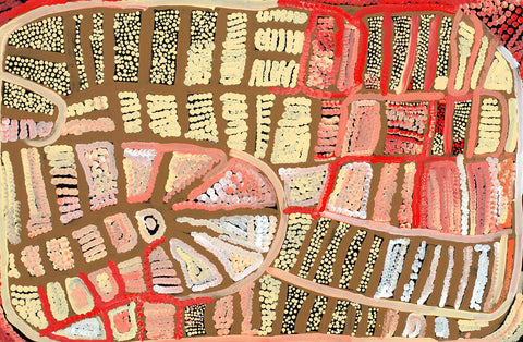 Naata Nungurrayi TNAN301 Women's Ceremony 91cmx61cm original Australian Aboriginal artwork at Tingari Arts horizontal view 001